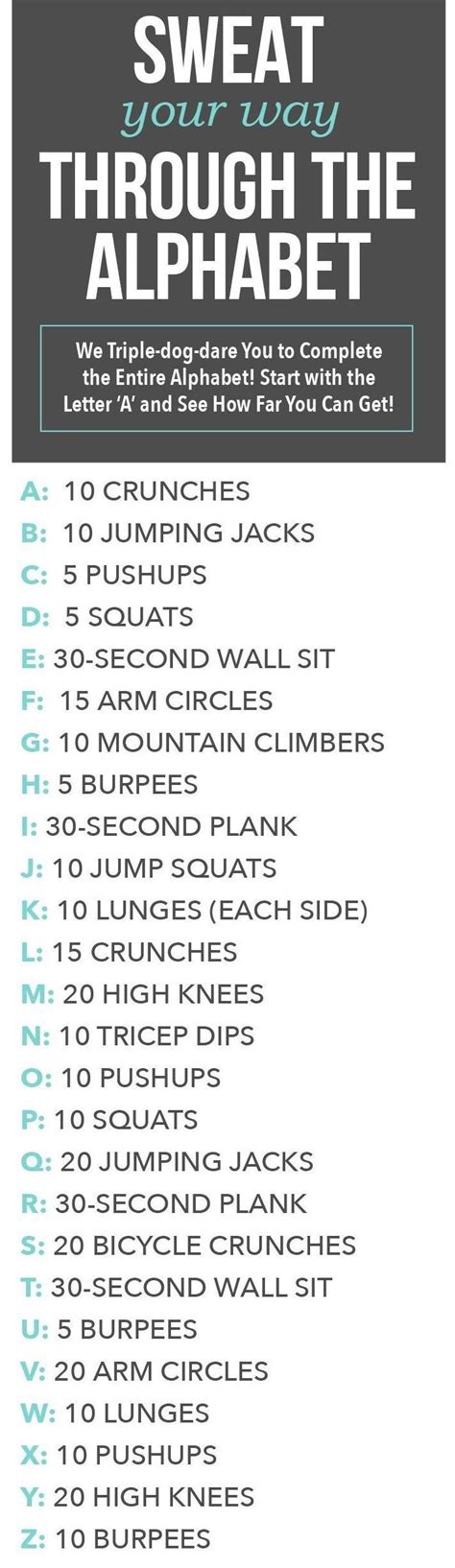 Enjoy this alphabet workout and spell your name, the alphabet or anything else you can think of. group fitness ideas | Alphabet workout, Workout for ...