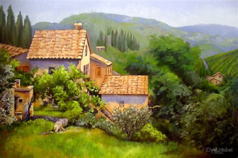 Large Tuscan Landscape Oil Painting By Chris Hobel