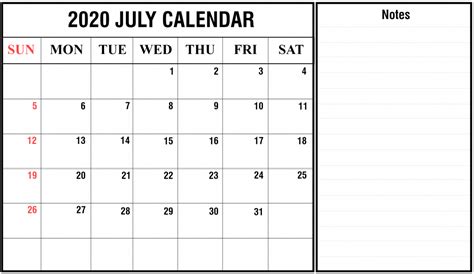 Free July 2020 Printable Calendar Template Pdf Excel Word Free