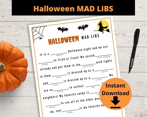 Halloween Mad Libs Game Childrens Halloween Party Game Kids Madlibs