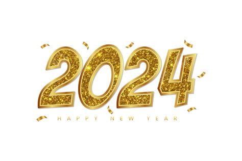 황금 새해 복 많이 받으세요 2024 글자 인쇄술 벡터 새해 2024년 황금빛 반짝이 Png 일러스트 및 벡터 에 대한