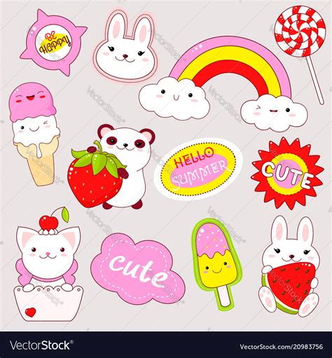 Set Of Cute Stickers In Kawaii Style Royalty Free Vector