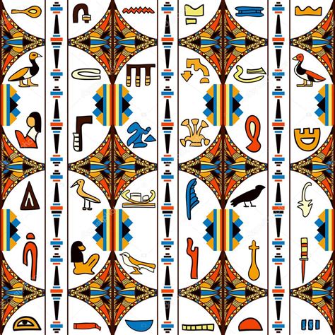 egypt colorful ornament with ancient egyptian hieroglyphs and geometric ornament vector