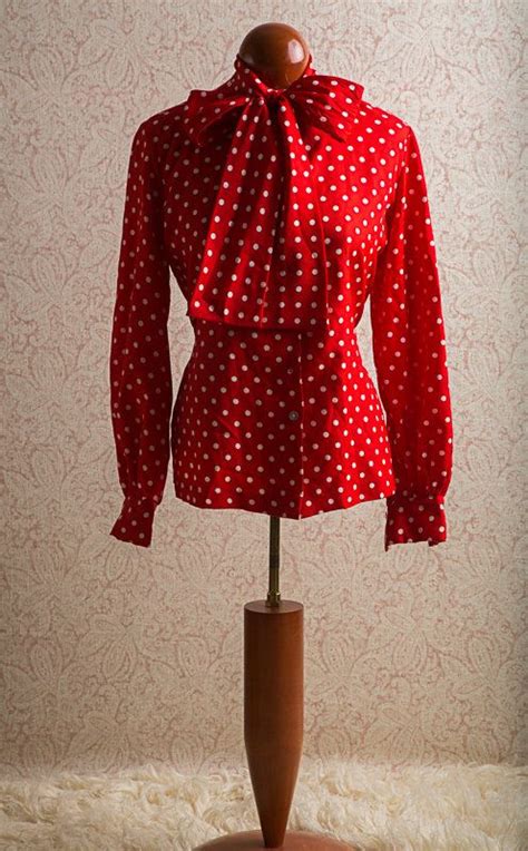 Retro Big Bow Blouse In Polka Dot Red By Pieceandprosperity 3999