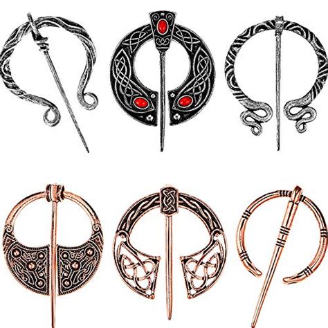 Hicarer 6 Pieces Vintage Viking Brooches Cloak Pins Scarf Shawl Buckle