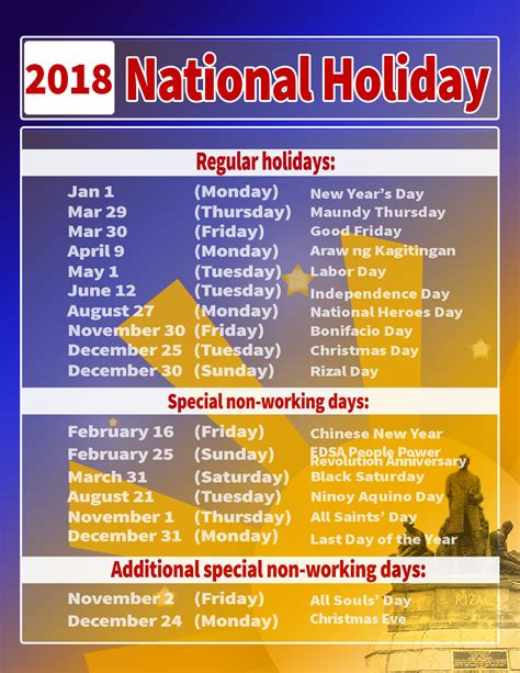 Federal Holiday 2018 National Holiday 2018 Print Calendar Template