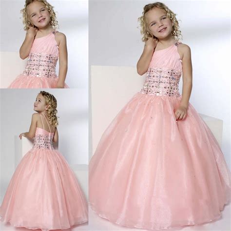 2015 Pink Princess Flower Girl Dresses For Weddings One Shoulder Beads