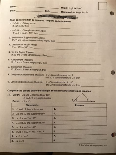 Solved Name Unit 2 Logic And Proof Homework 8 Angle Proofs