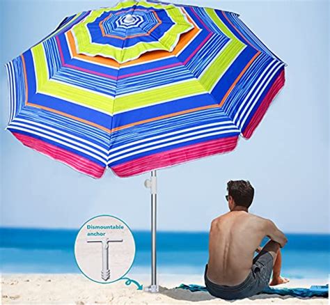 Ammsun 65ft Twice Folded Beach Umbrella With Sand Anchor Windproof