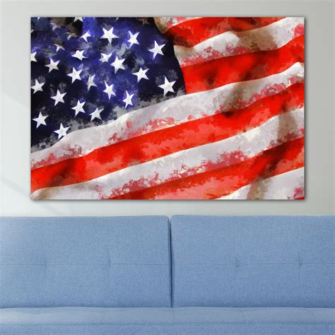 American Flag Canvas Large Art Painting Strips And Stars Etsy