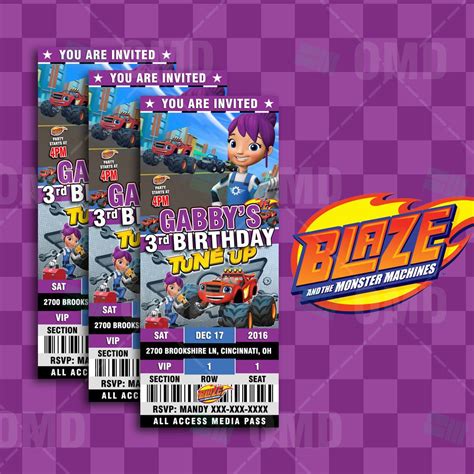 Blaze and aj are introduced to the world of racing monster machines. Blaze And The Monster Machines Gabby Ticket Style Invites | Blaze party, Birthday invitations ...