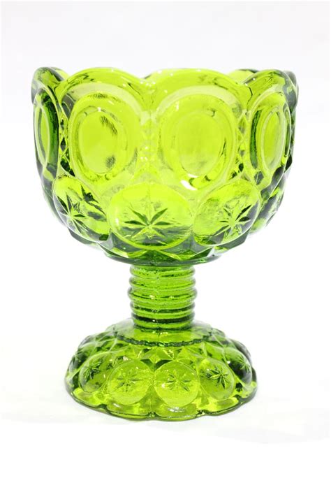 Vintage Le Smith Green Glass Moon And Stars Goblet Compote Etsy