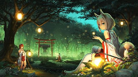 1170x2532px Free Download Hd Wallpaper Forest Anime Girls Cat