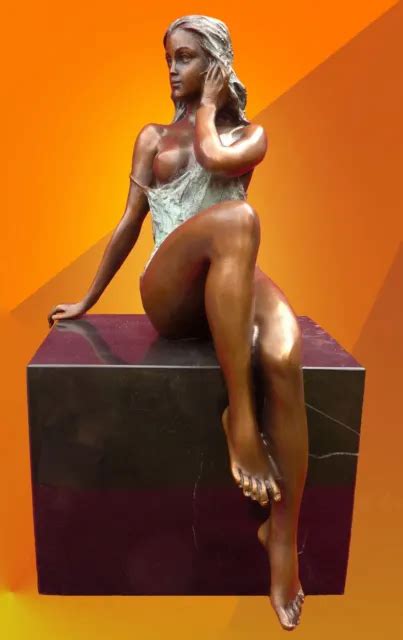 EROTIC NAKED GIRL Bronze Statue Modern Art Nude Figure Marble Podium