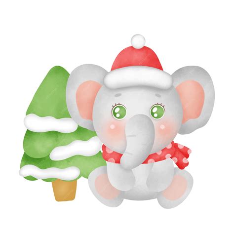 Tarjeta De Navidad Con Un Lindo Elefante En Estilo Acuarela Vector