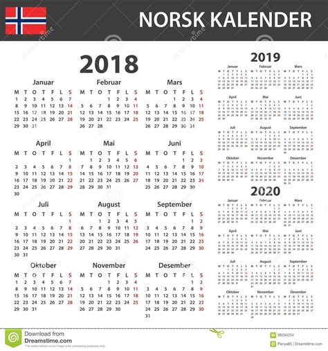 Noorse Kalender Voor 2018 2019 En 2020 Planner Agenda Of