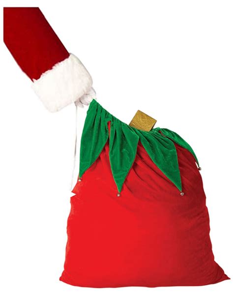 Velvet Santa Bag With Bells Claus Toy Sack Costume Accessory