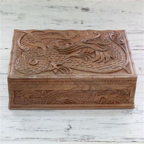 Hand Carved Large Wooden Jewelry Box From India Dragon Wood Jewelry