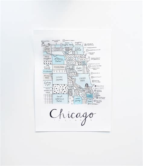 Hand Painted Chicago Neighborhood Map Etsy