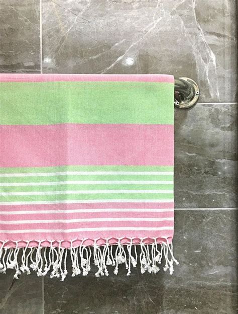 Cotton Turkish Peshtemal Pink Lime Striped Handwowen Towel