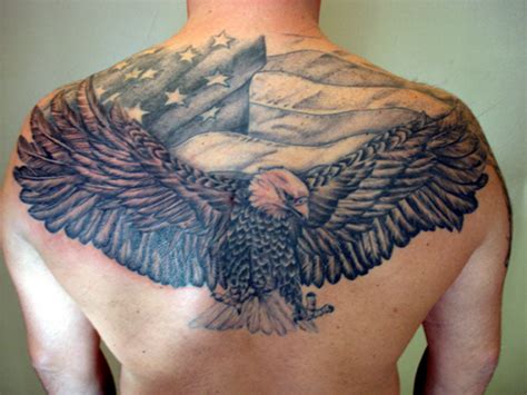 Patriotic Flying Eagle Tattoo On Back