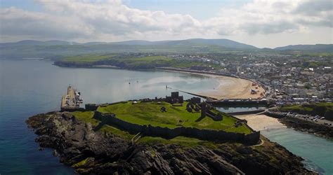 View Of Peel Castle On Isle Of Man From Drone Stock Footage Sbv