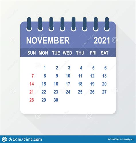 Hoja De Calendario De Noviembre De 2021 Calendario 2021 En Estilo