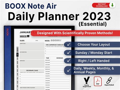 Boox Note Air Templates Daily Planner 2023 Hyperlinked Etsy