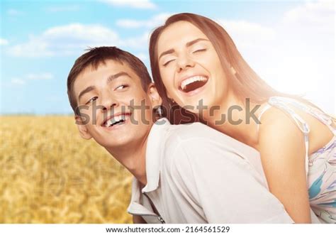 Portrait Couple Man Carrying Woman Lover Stock Photo 2164561529