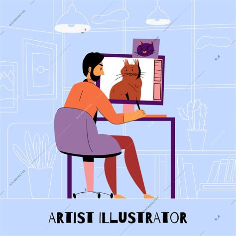 Creative Profession Artist Designer Illustrator Composition With Man
