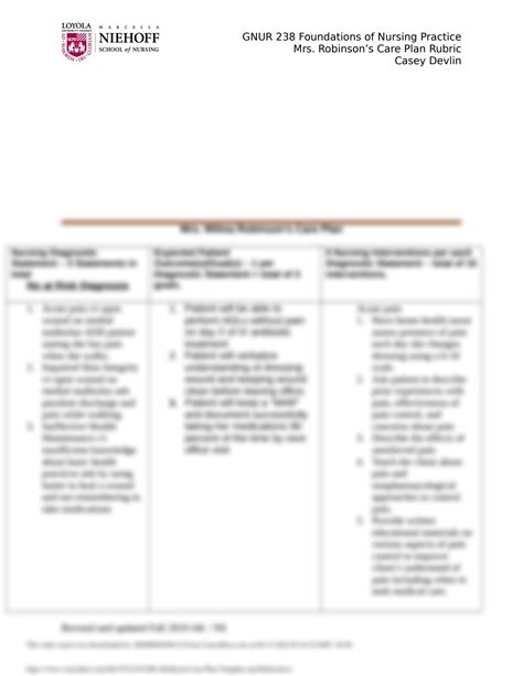 Solution Mrs Robinson Care Plan Template And Rubric Docx Studypool