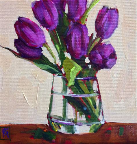 Kelley Macdonalds Paintings First Tulips 2014 8x8 Inch
