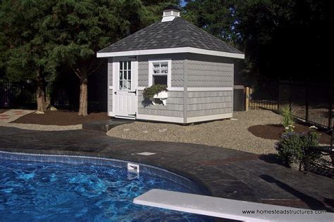 8 X 8 Classic Hip Roof Pool Shed Shakes And Scallops Pool Shed