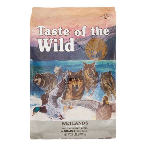 The dog food features real meat as the first ingredient, with it coming from roasted bison & venison, beef, and buffalo. Taste of the Wild Grain-Free Roasted Fowl Wetlands Dry Dog ...