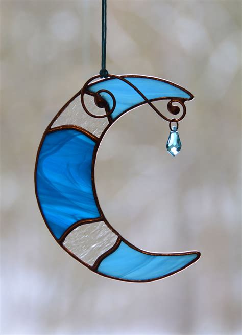 Stained Glass Crystal Moon Suncatcher Stain Glass Window Etsy In 2021