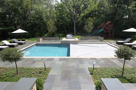 Rectangular Pool With Raised Spa Contemporary Patio