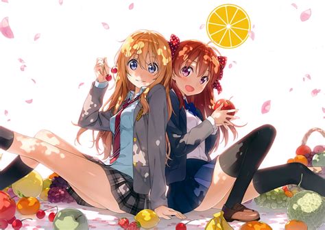 Wallpaper Illustration Anime Girls Fruit Cartoon Thigh Highs