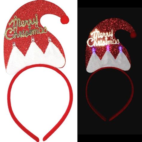 red glitter santa hat headband with flashing lights christmas party supplies occasion