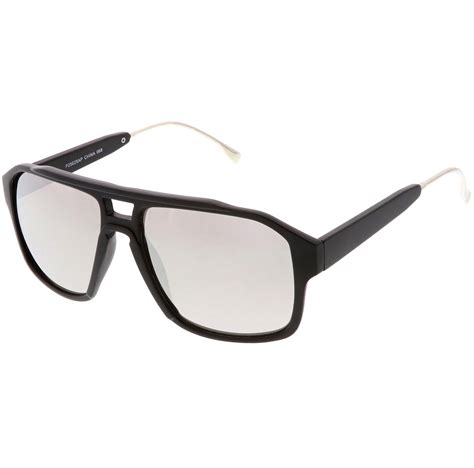 Sporty Aviator Sunglasses Flat Top Keyhole Nose Bridge Square Mirrored Lens 55mm Matte Black