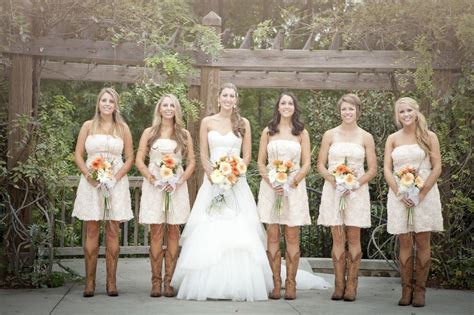 Bridesmaid Dresses With Cowgirl Boots Rustic Wedding With Bridesmaids