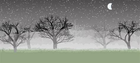 Forest In The Dark Mist Trees Silhouettes Stock Vector Illustration