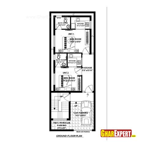 House Plan For 20 Feet By 52 Feet Plot Plot Size 116 Square Yards