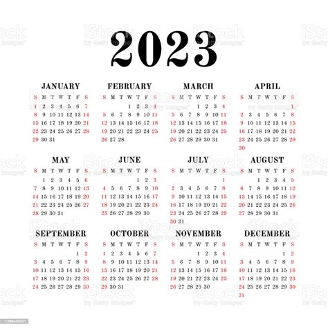 Vetores De Calendário 2023 Modelo Quadrado Vetorial Em Inglês Ano Novo