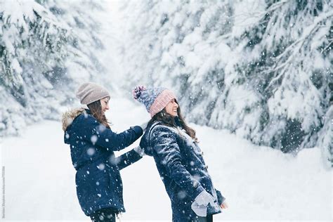 Girlfriends After Snowball Game By Borislav Zhuykov Winter Joyful