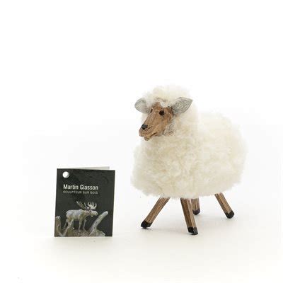 Mouton sculpté en bois et laine de mouton véritable
