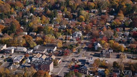 Small Town Homes Around A Street Intersection In Autumn Croton On