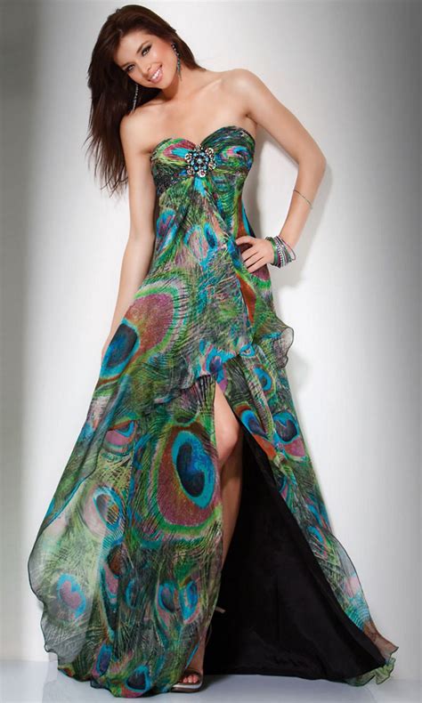 Peacock Peacock Prom Dress Printed Prom Dresses Peacock Feather Dress