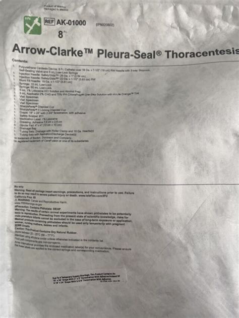 New Arrow Ak 01000 8 Fr Arrow Clarke Pleura Seal Thoracentesis Kit