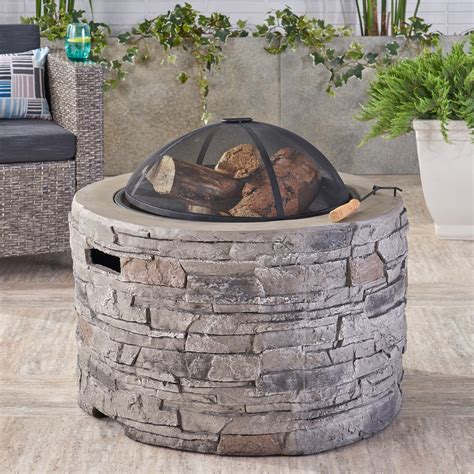 Noble House 315 Round Gray Finish Concrete Fire Pit