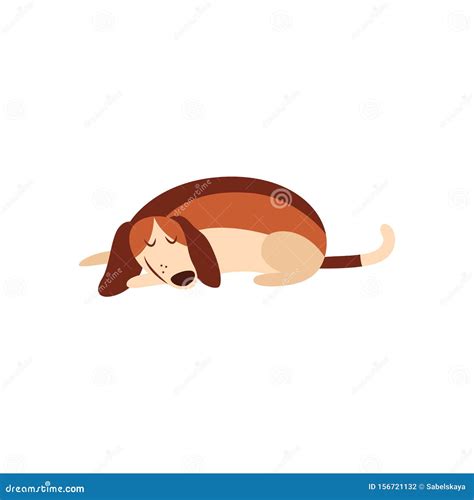 Cute Beagle Dog Sleeping On The Floor Isolated Cartoon Pet Animal With